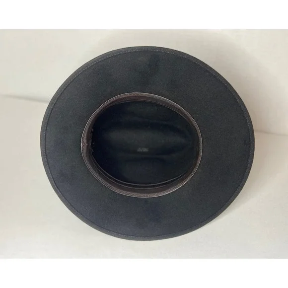 Black Felt Fedora Hat With Brown Band 100 Percent Wool - Picture 7 of 16